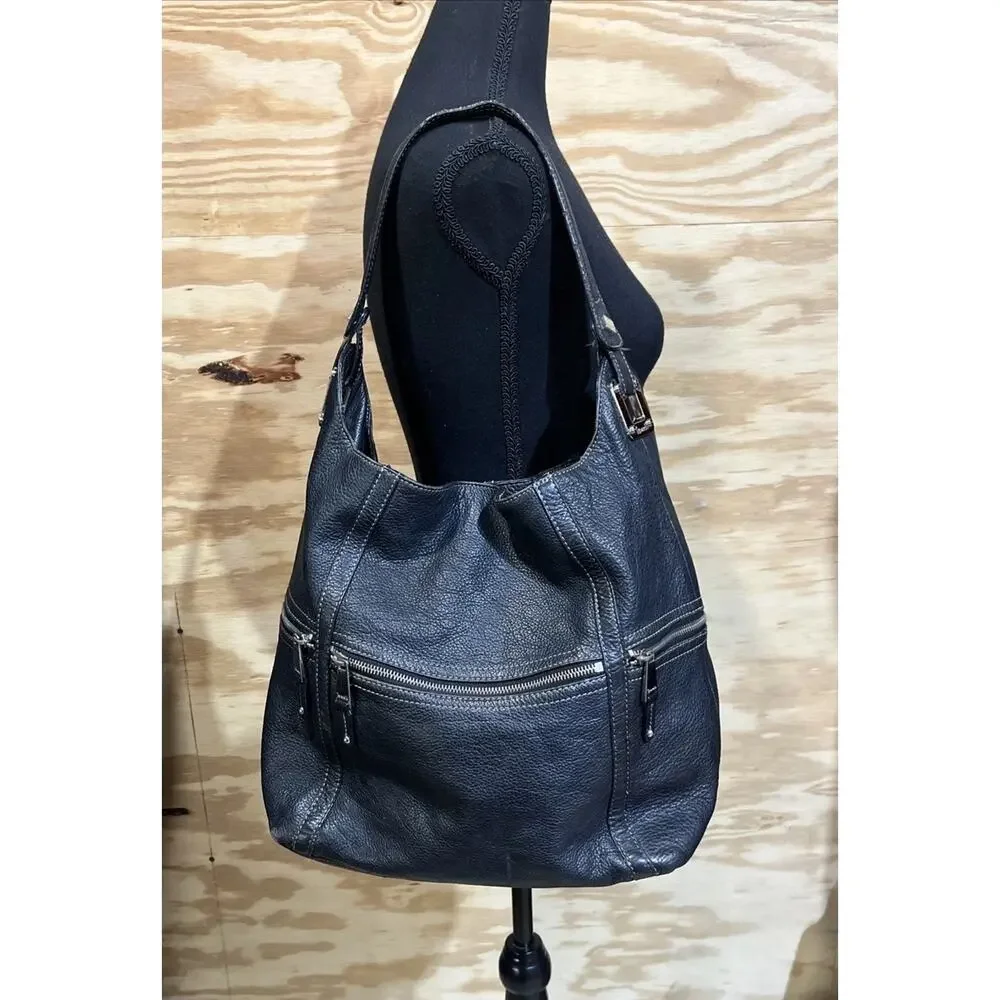 Tignanello Genuine Leather Hobo Shoulder Slouchy Bag Purse Y2K Black
